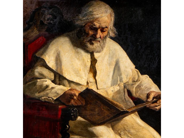 Jean joseph delvin (1853-1922), portrait of a reading monk, oil on canvas 115 x 90 cm. (45.28 x 35.42 in.), frame: 148 x 123 cm. (58.27 x 48.42 in.) - afbeelding 6 van  6