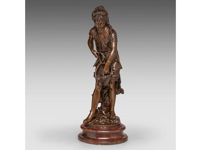 Jean-louis grégoire (1840-1890), a girl fishing, patinated bronze on a marble base the bronze: 49 cm. (19.28 in.), including base: 55 cm. (21.64 in.) - afbeelding 2 van  8