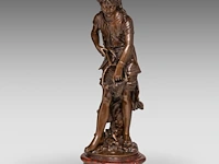 Jean-louis grégoire (1840-1890), a girl fishing, patinated bronze on a marble base the bronze: 49 cm. (19.28 in.), including base: 55 cm. (21.64 in.) - afbeelding 2 van  8