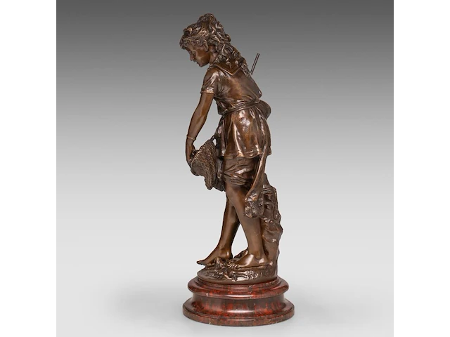 Jean-louis grégoire (1840-1890), a girl fishing, patinated bronze on a marble base the bronze: 49 cm. (19.28 in.), including base: 55 cm. (21.64 in.) - afbeelding 3 van  8