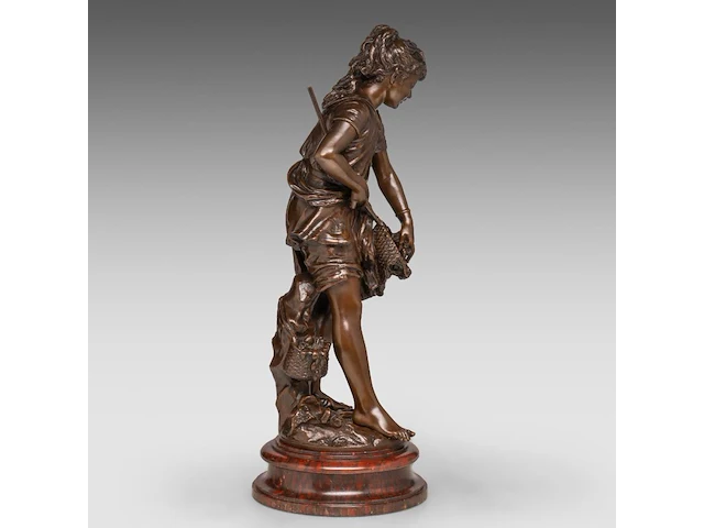Jean-louis grégoire (1840-1890), a girl fishing, patinated bronze on a marble base the bronze: 49 cm. (19.28 in.), including base: 55 cm. (21.64 in.) - afbeelding 5 van  8