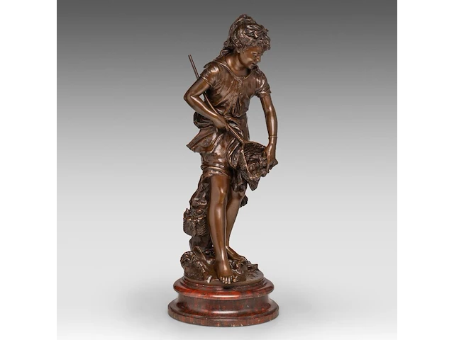 Jean-louis grégoire (1840-1890), a girl fishing, patinated bronze on a marble base the bronze: 49 cm. (19.28 in.), including base: 55 cm. (21.64 in.) - afbeelding 6 van  8