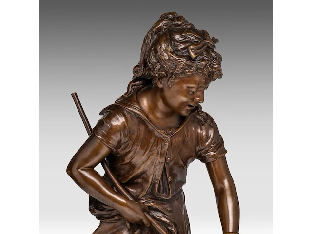 Jean-louis grégoire (1840-1890), a girl fishing, patinated bronze on a marble base the bronze: 49 cm. (19.28 in.), including base: 55 cm. (21.64 in.) - afbeelding 7 van  8