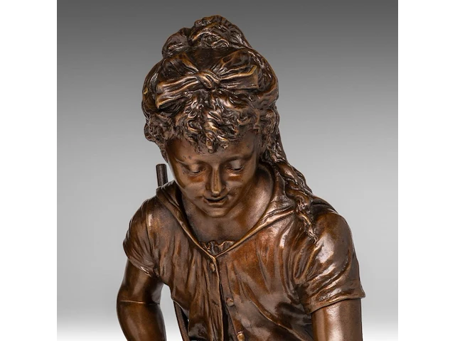 Jean-louis grégoire (1840-1890), a girl fishing, patinated bronze on a marble base the bronze: 49 cm. (19.28 in.), including base: 55 cm. (21.64 in.) - afbeelding 8 van  8