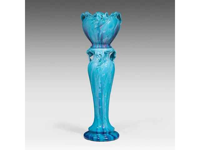 Jean massier (1877-1937), a turquoise-glazed ceramic jardinière on stand, total h: 128 cm - afbeelding 1 van  12