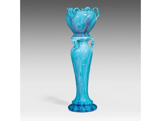 Jean massier (1877-1937), a turquoise-glazed ceramic jardinière on stand, total h: 128 cm - afbeelding 5 van  12