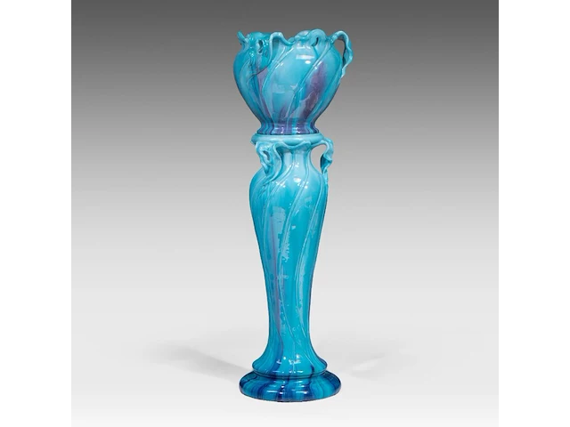 Jean massier (1877-1937), a turquoise-glazed ceramic jardinière on stand, total h: 128 cm - afbeelding 7 van  12