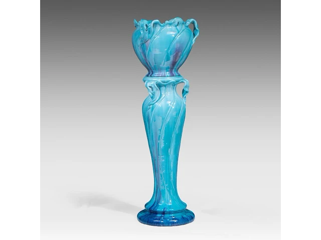 Jean massier (1877-1937), a turquoise-glazed ceramic jardinière on stand, total h: 128 cm - afbeelding 9 van  12