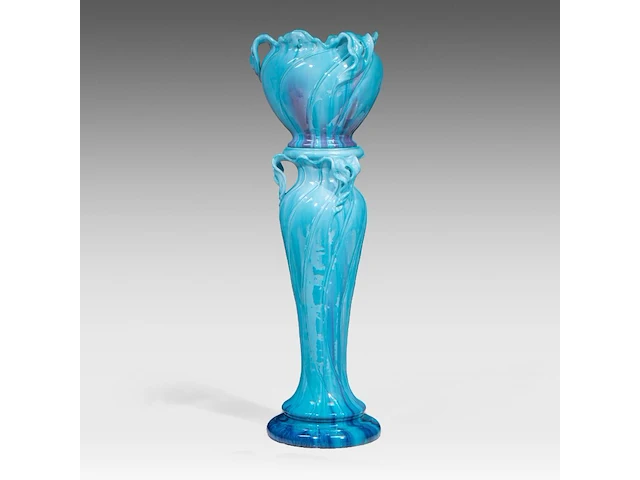 Jean massier (1877-1937), a turquoise-glazed ceramic jardinière on stand, total h: 128 cm - afbeelding 10 van  12