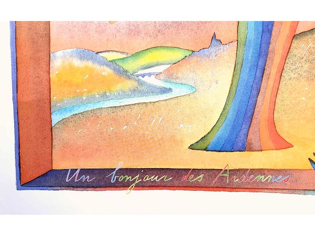 Jean-michel folon - un bonjour des ardennes - litho - afbeelding 3 van  4