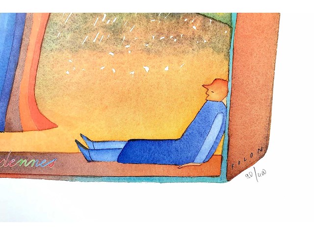 Jean-michel folon - un bonjour des ardennes - litho - afbeelding 4 van  4