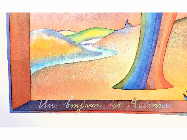 Jean-michel folon - un bonjour des ardennes - litho - afbeelding 3 van  4