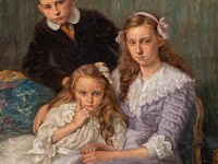 Jef van de fackere (1879-1946), family portrait (1911), oil on canvas, 130 x 97 cm. (51.17 x 38.18 in.), frame: 158 x 124 cm. (62.20 x 48.82 in.)