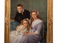Jef van de fackere (1879-1946), family portrait (1911), oil on canvas, 130 x 97 cm. (51.17 x 38.18 in.), frame: 158 x 124 cm. (62.20 x 48.82 in.) - afbeelding 2 van  7