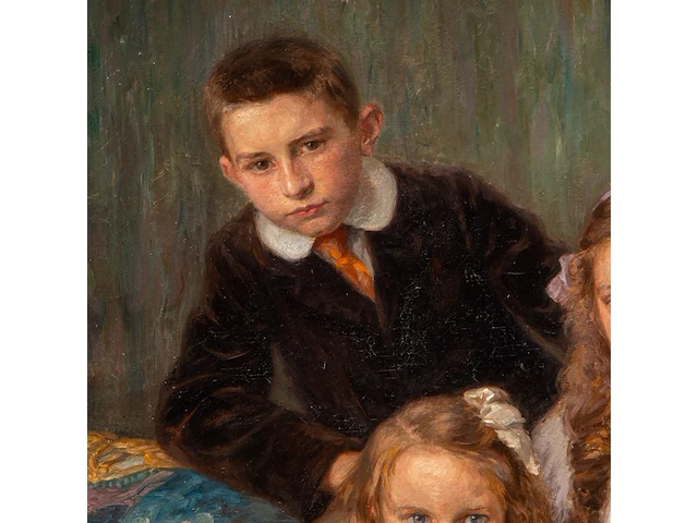 Jef van de fackere (1879-1946), family portrait (1911), oil on canvas, 130 x 97 cm. (51.17 x 38.18 in.), frame: 158 x 124 cm. (62.20 x 48.82 in.) - afbeelding 5 van  7