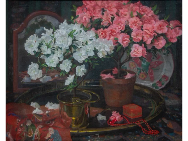 Jef van de fackere (1879-1946), flower still life, pastel 75 x 90 cm. (29.53 x 35.42 in.), frame: 91 x 109 cm. (35.82 x 42.90 in.) - afbeelding 1 van  7