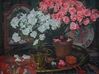 Jef van de fackere (1879-1946), flower still life, pastel 75 x 90 cm. (29.53 x 35.42 in.), frame: 91 x 109 cm. (35.82 x 42.90 in.) - afbeelding 4 van  7