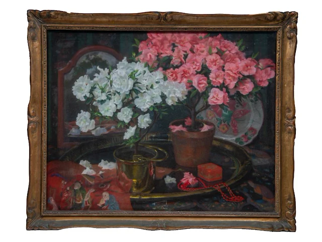Jef van de fackere (1879-1946), flower still life, pastel 75 x 90 cm. (29.53 x 35.42 in.), frame: 91 x 109 cm. (35.82 x 42.90 in.) - afbeelding 5 van  7