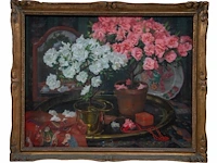 Jef van de fackere (1879-1946), flower still life, pastel 75 x 90 cm. (29.53 x 35.42 in.), frame: 91 x 109 cm. (35.82 x 42.90 in.) - afbeelding 5 van  7