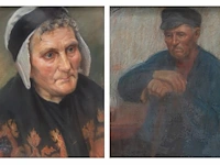 Jef van de fackere (1879-1946), two pastel portraits of a male and female farmer 32 x 26 cm. (12.59 x 10.24 in.), frame: 44 x 37 cm. (17.32 x 14.57 in.)