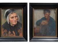 Jef van de fackere (1879-1946), two pastel portraits of a male and female farmer 32 x 26 cm. (12.59 x 10.24 in.), frame: 44 x 37 cm. (17.32 x 14.57 in.) - afbeelding 2 van  5