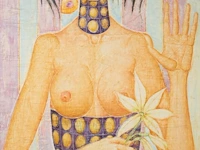 Jef van tuerenhout (1926-2006), woman holding a flower, mixed media on paper 100 x 80 cm. (39.36 x 31 1/2 in.), frame: 126 x 106 cm. (49.60 x 41.72 in.)