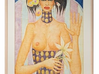 Jef van tuerenhout (1926-2006), woman holding a flower, mixed media on paper 100 x 80 cm. (39.36 x 31 1/2 in.), frame: 126 x 106 cm. (49.60 x 41.72 in.) - afbeelding 2 van  6
