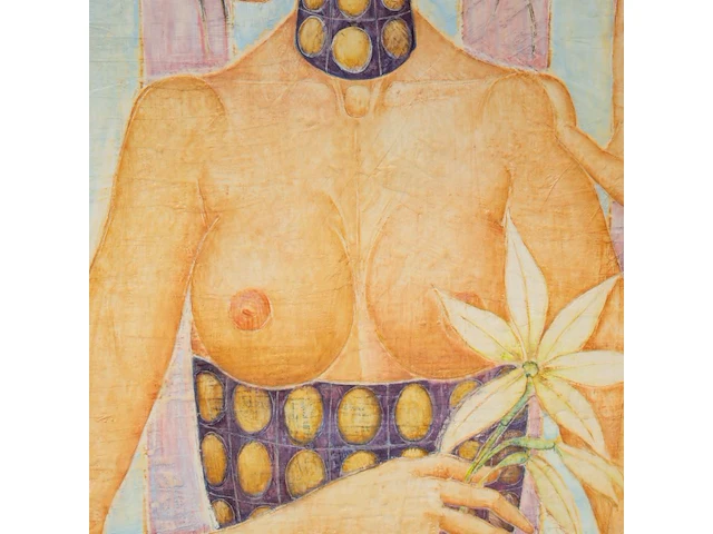 Jef van tuerenhout (1926-2006), woman holding a flower, mixed media on paper 100 x 80 cm. (39.36 x 31 1/2 in.), frame: 126 x 106 cm. (49.60 x 41.72 in.) - afbeelding 6 van  6