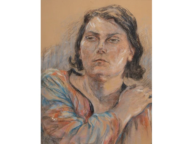 Jenny montigny (1875-1937), portrait of a lady, 1933, pastel on paper 57 x 44 cm. (22.44 x 17.32 in.), frame: 85 x 72.5 cm. (33.46 x 28.53 in.) - afbeelding 1 van  5
