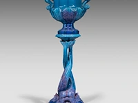 Jérôme massier (1850-1926), a turquoise glazed ceramic jardinière and stand, total h: 129 cm