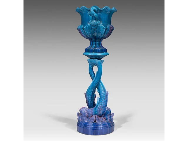 Jérôme massier (1850-1926), a turquoise glazed ceramic jardinière and stand, total h: 129 cm - afbeelding 2 van  9