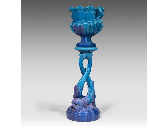 Jérôme massier (1850-1926), a turquoise glazed ceramic jardinière and stand, total h: 129 cm - afbeelding 3 van  9