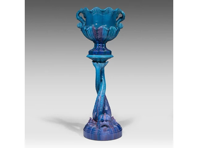 Jérôme massier (1850-1926), a turquoise glazed ceramic jardinière and stand, total h: 129 cm - afbeelding 4 van  9