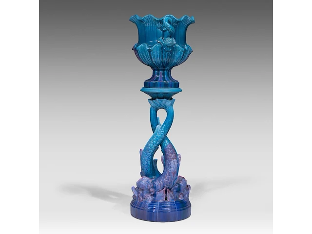 Jérôme massier (1850-1926), a turquoise glazed ceramic jardinière and stand, total h: 129 cm - afbeelding 5 van  9