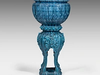 Jérôme massier (1850-1926), a turquoise moorish-inspired jardinière and base 118.5 cm. (46.64 in.)