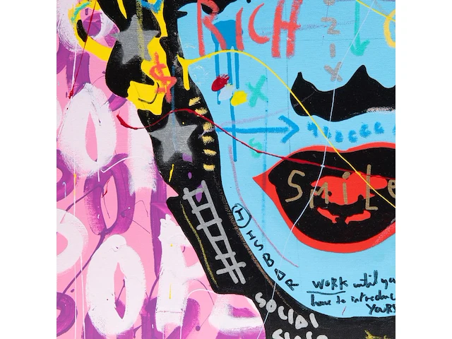 Jisbar (1989), ‘pink mm love’, 2018, mixed media on canvas 80 x 80 cm. (31 1/2 x 31 1/2 in.), frame: 82.5 x 82.5 cm. (32.47 x 32.47 in.) - afbeelding 3 van  9