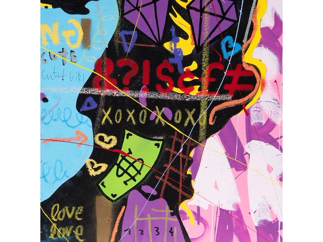 Jisbar (1989), ‘pink mm love’, 2018, mixed media on canvas 80 x 80 cm. (31 1/2 x 31 1/2 in.), frame: 82.5 x 82.5 cm. (32.47 x 32.47 in.) - afbeelding 4 van  9
