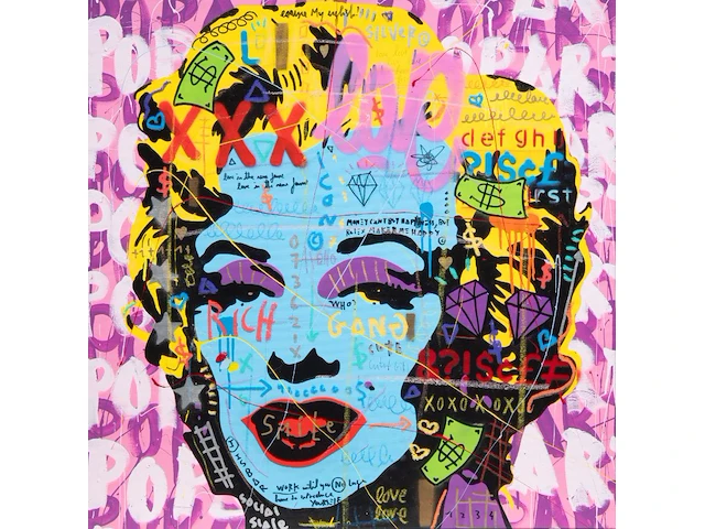 Jisbar (1989), ‘pink mm love’, 2018, mixed media on canvas 80 x 80 cm. (31 1/2 x 31 1/2 in.), frame: 82.5 x 82.5 cm. (32.47 x 32.47 in.) - afbeelding 5 van  9