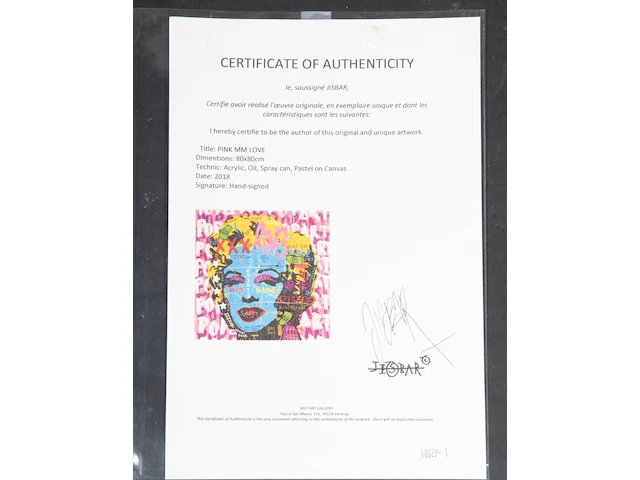 Jisbar (1989), ‘pink mm love’, 2018, mixed media on canvas 80 x 80 cm. (31 1/2 x 31 1/2 in.), frame: 82.5 x 82.5 cm. (32.47 x 32.47 in.) - afbeelding 7 van  9