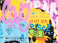 Jisbar (1989), ‘pink mm love’, 2018, mixed media on canvas 80 x 80 cm. (31 1/2 x 31 1/2 in.), frame: 82.5 x 82.5 cm. (32.47 x 32.47 in.) - afbeelding 8 van  9