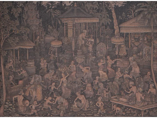 Jiwa kutuh (1963), balinese scene, 2002, acrylic on canvas 60 x 80 cm. (23.62 x 31 1/2 in.), frame: 65 x 85 cm. (25.58 x 33.46 in.) - afbeelding 1 van  6