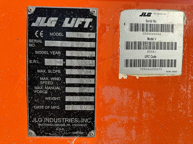 Jlg - 2002 - 800aj - hoogwerker - afbeelding 10 van  61