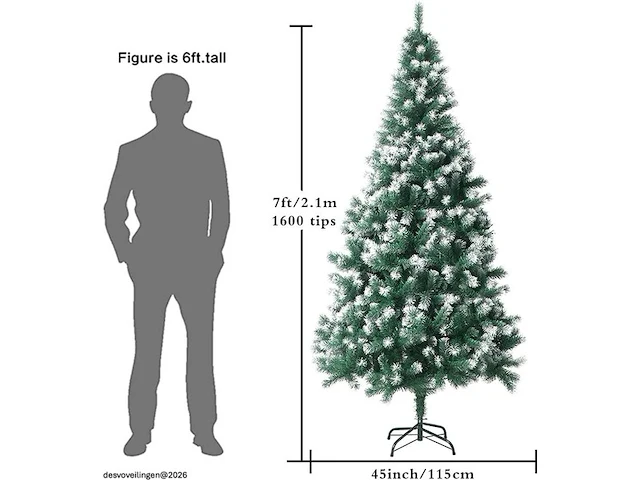Jofony gevlokte kerstboom (210 x 115 cm) - afbeelding 4 van  5