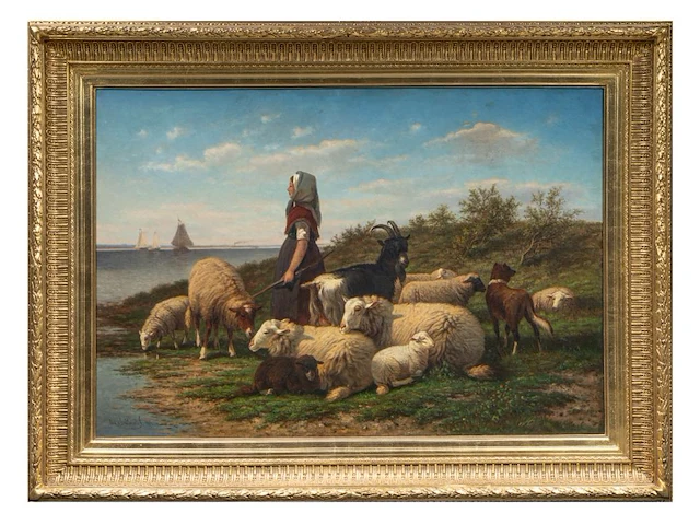 Johan nicolaas van lokhorst (1837-1893), shepherdess with her flock near the shore, 1872, oil on canvas 75 x 110 cm. (29.5 x 43.3 in.), frame: 103 x 140 cm. (40.5 x 55.1 in.) - afbeelding 2 van  8