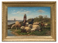 Johan nicolaas van lokhorst (1837-1893), shepherdess with her flock near the shore, 1872, oil on canvas 75 x 110 cm. (29.5 x 43.3 in.), frame: 103 x 140 cm. (40.5 x 55.1 in.) - afbeelding 2 van  8