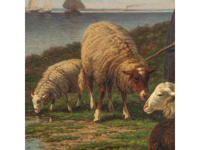 Johan nicolaas van lokhorst (1837-1893), shepherdess with her flock near the shore, 1872, oil on canvas 75 x 110 cm. (29.5 x 43.3 in.), frame: 103 x 140 cm. (40.5 x 55.1 in.) - afbeelding 5 van  8