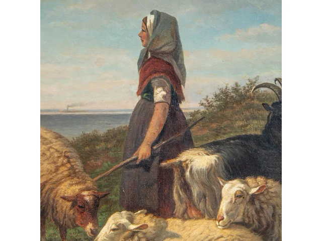 Johan nicolaas van lokhorst (1837-1893), shepherdess with her flock near the shore, 1872, oil on canvas 75 x 110 cm. (29.5 x 43.3 in.), frame: 103 x 140 cm. (40.5 x 55.1 in.) - afbeelding 6 van  8