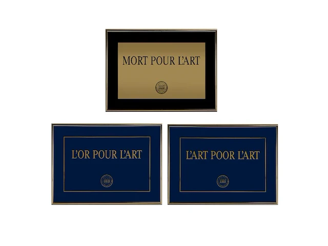 Johan van geluwe (1929-2020), 'l'art pour l'art - mort pour l'art - l'or pour l'art', triptych, multiple 35 x 50 cm. (13.77 x 19.67 in.), frame: 36 x 51 cm. (14.16 x 20.07 in.) - afbeelding 1 van  7