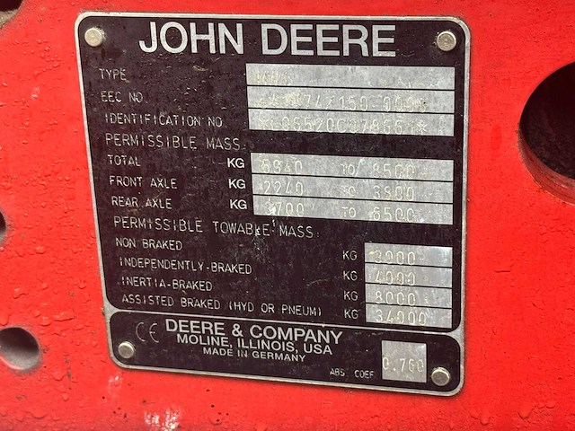 John deere - 6520 - 4-wheel drive tractor - 2003 - afbeelding 9 van  17