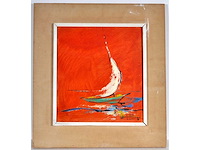 John schuddeboom - zeilboot bij avondrood - acryl op paneel - afbeelding 2 van  7